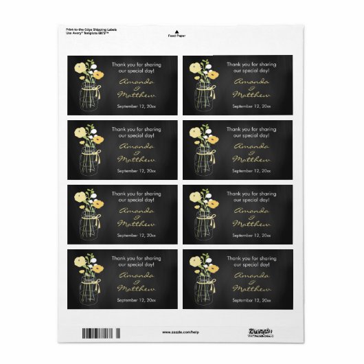 黒板のメーソンジャーの結婚式の引き出物のラベル ラベル (フルシート)