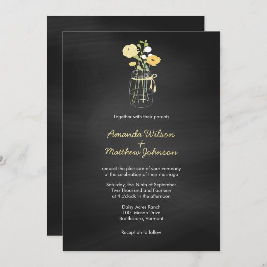 黒板のメーソンジャーの結婚式招待状 招待状 (正面/裏面)