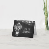 黒板のメーソンジャー及びひもライトは感謝していしています サンキューカード (正面)