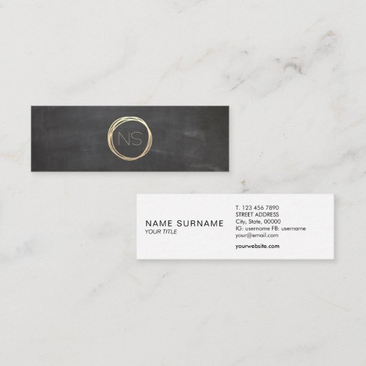 黒板のモダンな金ゴールドの円のアクセントのモノグラム スキニー名刺 (正面/裏面)