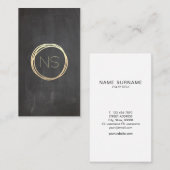 黒板のモダンな金ゴールドの円のモノグラムの垂直 名刺 (正面/裏面)