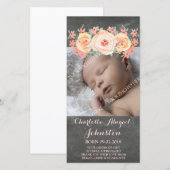 黒板のモモの花はベビーシャワー感謝していしています サンキューカード (正面/裏面)