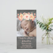 黒板のモモの花はベビーシャワー感謝していしています サンキューカード (スタンド正面)