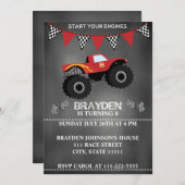 黒板のモンスタートラックの誕生日の招待状 招待状 (正面/裏面)