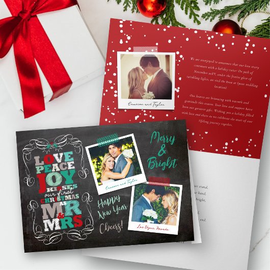 黒板のヤドリギのヴィンテージの第1クリスマスカード シーズンカード