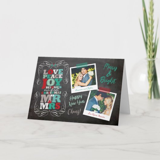 黒板のヤドリギのヴィンテージの第1クリスマスカード シーズンカード (正面)