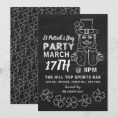 黒板のラッキーな妖精、セントパトリックデーのパーティー 招待状 (正面/裏面)