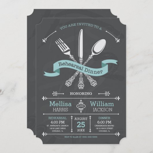 黒板のリハーサルの夕食の招待状 招待状 (正面/裏面)