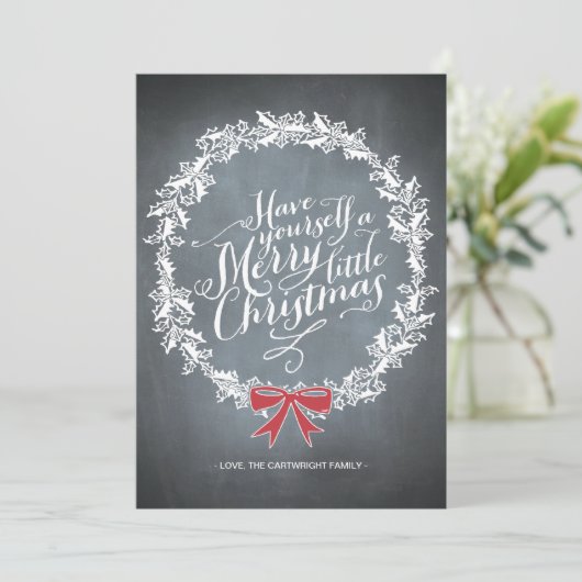 黒板のリースの赤いリボンの休日カード シーズンカード (スタンド正面)