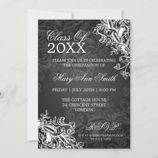 黒板のヴィンテージが卒業パーティーブラックに旋回 招待状 (正面)