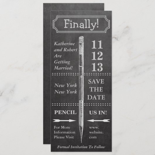 黒板のヴィンテージの保存旗が付いている日付 セーブザデート (正面/裏面)