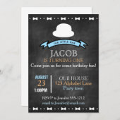 黒板の一見の男の子の最初誕生日の招待 招待状 (正面/裏面)