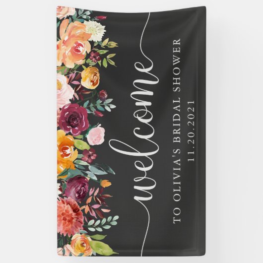 黒板の一見|の歓迎のバーガンディの花柄 横断幕 (縦)