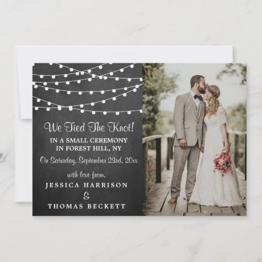 黒板の上に糸が結婚灯る 案内状 (正面)