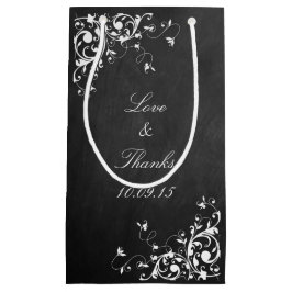 黒板の上の白い渦巻結婚き スモールペーパーバッグ