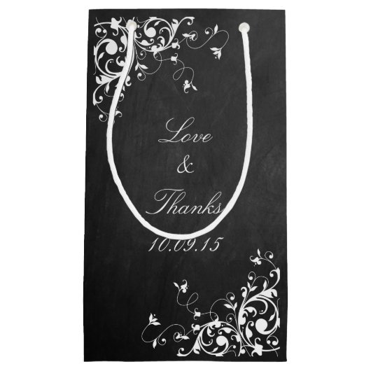 黒板の上の白い渦巻結婚き スモールペーパーバッグ (正面)