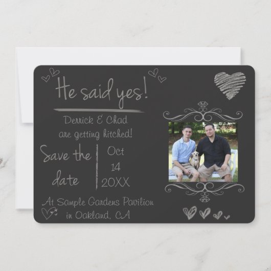 黒板の保存日付、彼は賛成しました 招待状 (正面)
