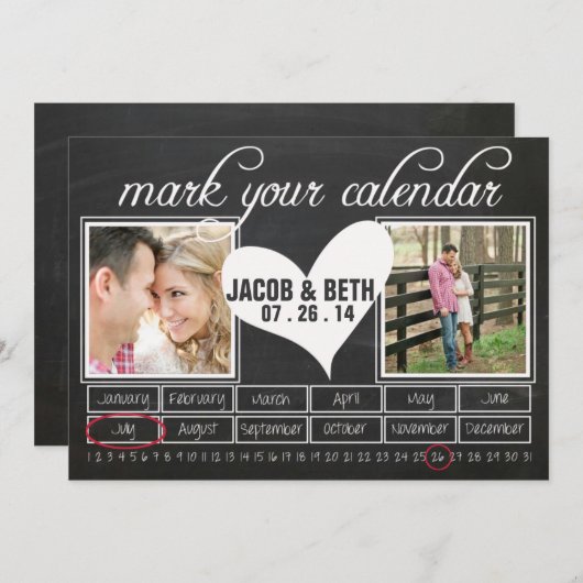 黒板の写真の保存日付のカレンダー セーブザデート (正面/裏面)