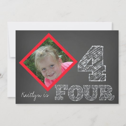 黒板の写真の第4誕生日の招待状 招待状 (正面)