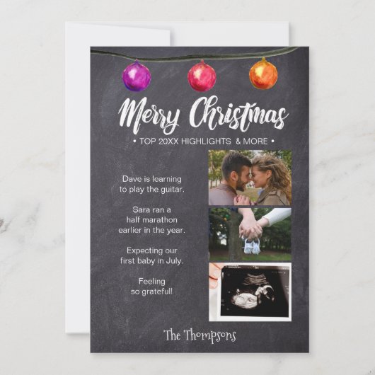 黒板の写真を使ったクリスマスプレゼント妊娠発表 シーズンカード (正面)