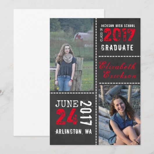 黒板の写真を使った卒業お知らせカード 案内状 (正面/裏面)