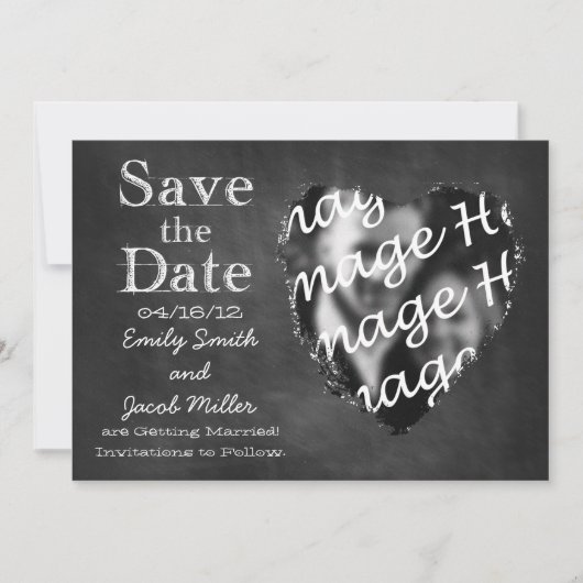 黒板の写真を使った結婚式のSave the Date招待状 セーブザデート (正面)