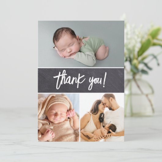 黒板の写真ハンドレタリング赤ちゃんシャワー サンキューカード (スタンド正面)