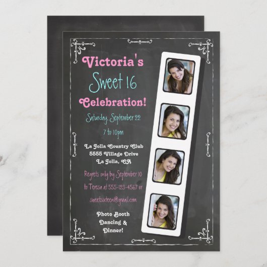 黒板の写真ブースのパーティの招待状 招待状 (正面/裏面)