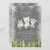 黒板の冬のアークティックスオンダーランドスノーフレーク 招待状 (正面/裏面)