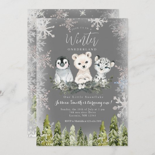 黒板の冬のアークティックスオンダーランドスノーフレーク 招待状 (正面/裏面)