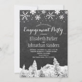 黒板の冬のワンダーランド婚約パーティ 招待状 (正面)