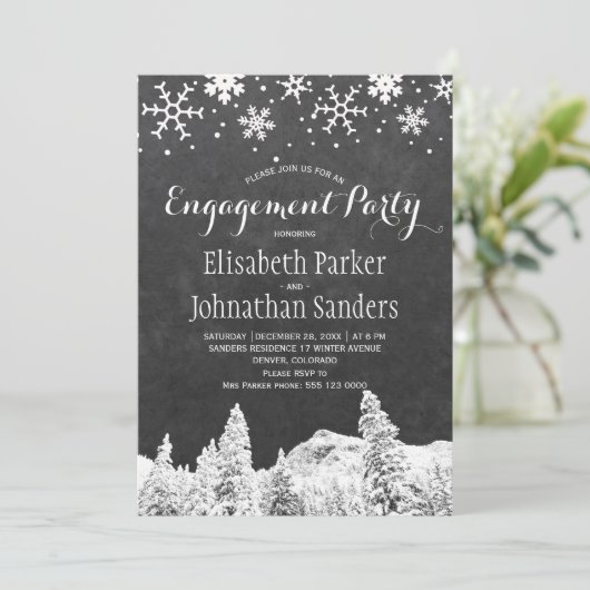 黒板の冬のワンダーランド婚約パーティ 招待状 (スタンド正面)