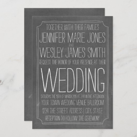 黒板の刺激を受けたな大活字の結婚式 招待状 (正面/裏面)