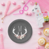 黒板の刺激を受けたな花の(雄ジカの)枝角のモノグラム ペーパープレート (パーティー)