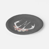 黒板の刺激を受けたな花の(雄ジカの)枝角のモノグラム ペーパープレート (アングル)