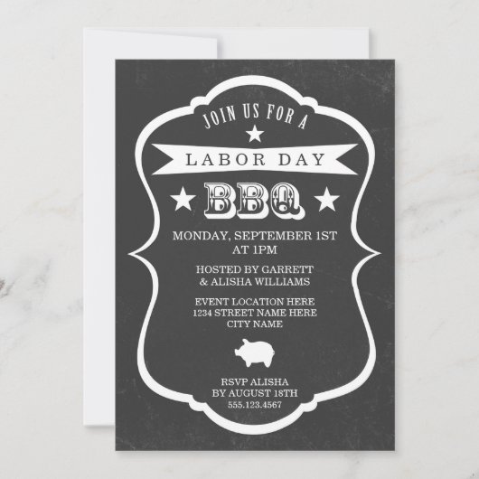 黒板の労働者の日のバーベキューの招待状 招待状 (正面)
