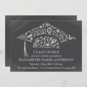 黒板の卒業の帽子の招待状 招待状 (正面/裏面)