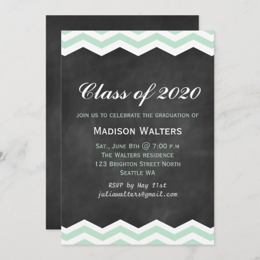 黒板の卒業の招待状の真新しいシェブロン 招待状 (正面/裏面)