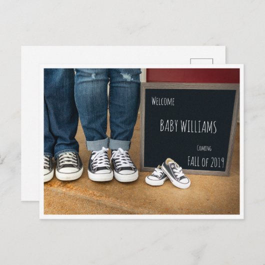 黒板の印との写真の妊娠の発表 案内ポストカード (正面/裏面)