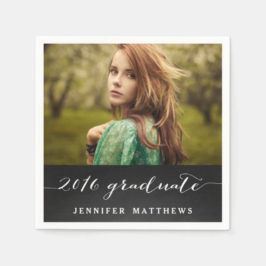 黒板の原稿の2016年の写真の卒業パーティー スタンダードカクテルナプキン (正面)