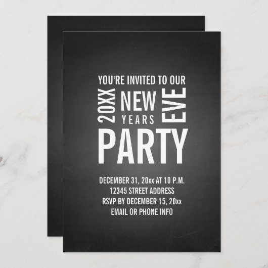黒板の大晦日のパーティーの招待 招待状 (正面/裏面)