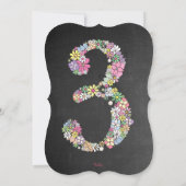 黒板の女の子の花柄の第3誕生会の招待 招待状 (裏面)