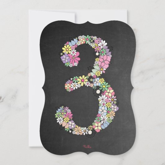 黒板の女の子の花柄の第3誕生会の招待 招待状 (裏面)