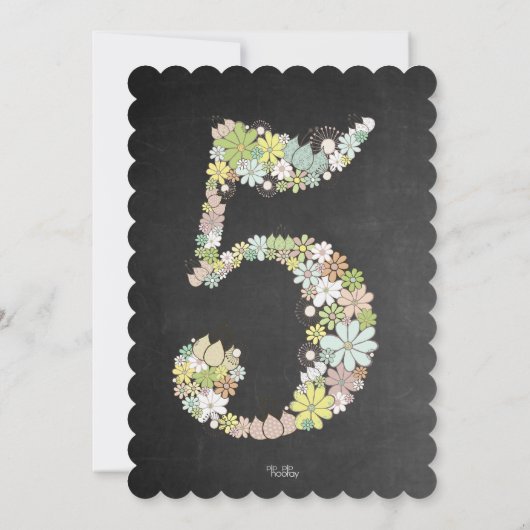 黒板の女の子の花柄の第5誕生会の招待 招待状 (裏面)