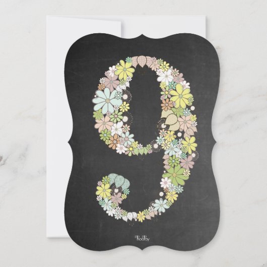 黒板の女の子の花柄の第9誕生会の招待 招待状 (裏面)