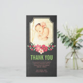 黒板の女の赤ちゃんによっては開花します写真カードが感謝していしています サンキューカード (スタンド正面)