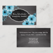 黒板の学校教師|の個人教師の教育の花柄 名刺 (正面/裏面)