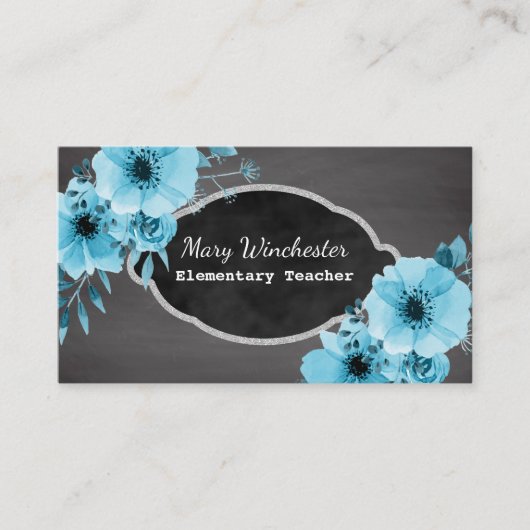 黒板の学校教師|の個人教師の教育の花柄 名刺 (正面)