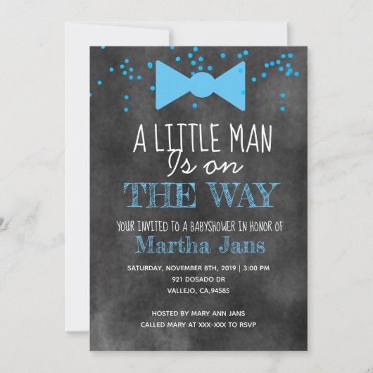 黒板の小さな男の子のベビーシャワー招待状 招待状 (正面)