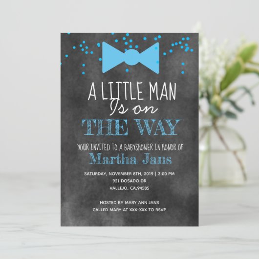 黒板の小さな男の子のベビーシャワー招待状 招待状 (スタンド正面)